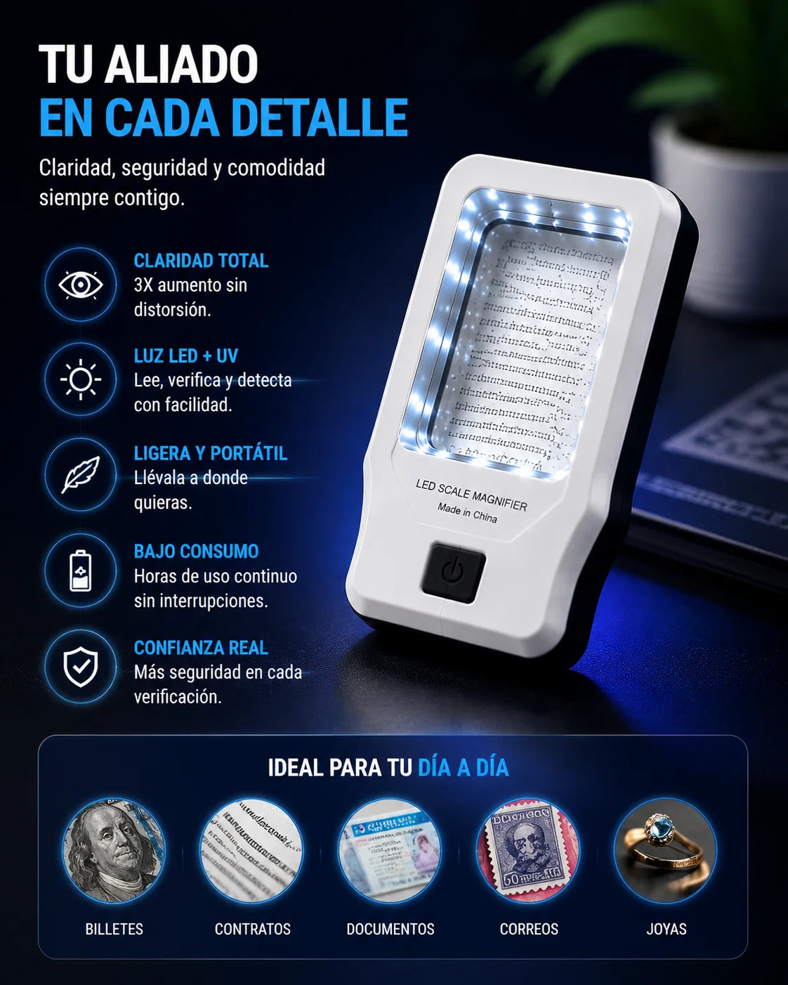 Lupa con luz Led para lectura