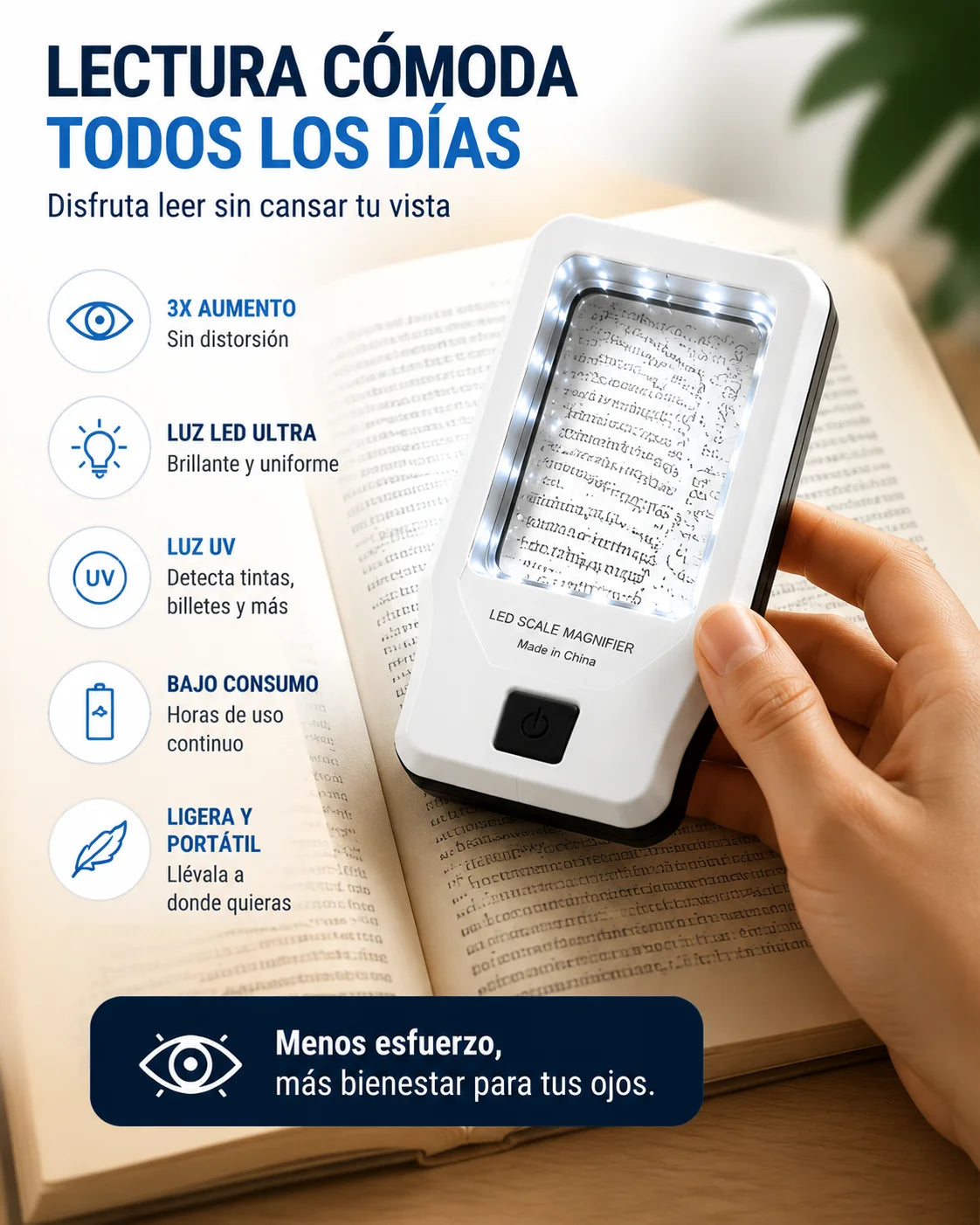 Lupa con luz Led para lectura