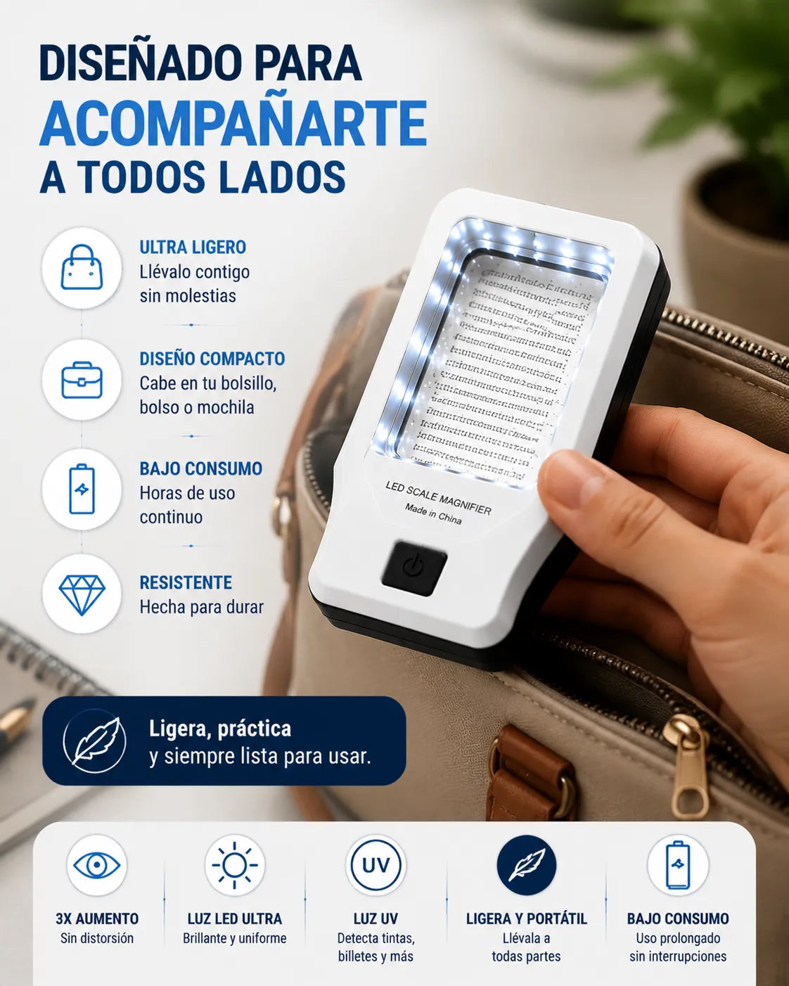 Lupa con luz Led para lectura
